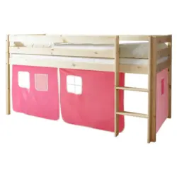 Spielbett Malte Rosa Kiefer massiv 90 cm Vorhang Leiter