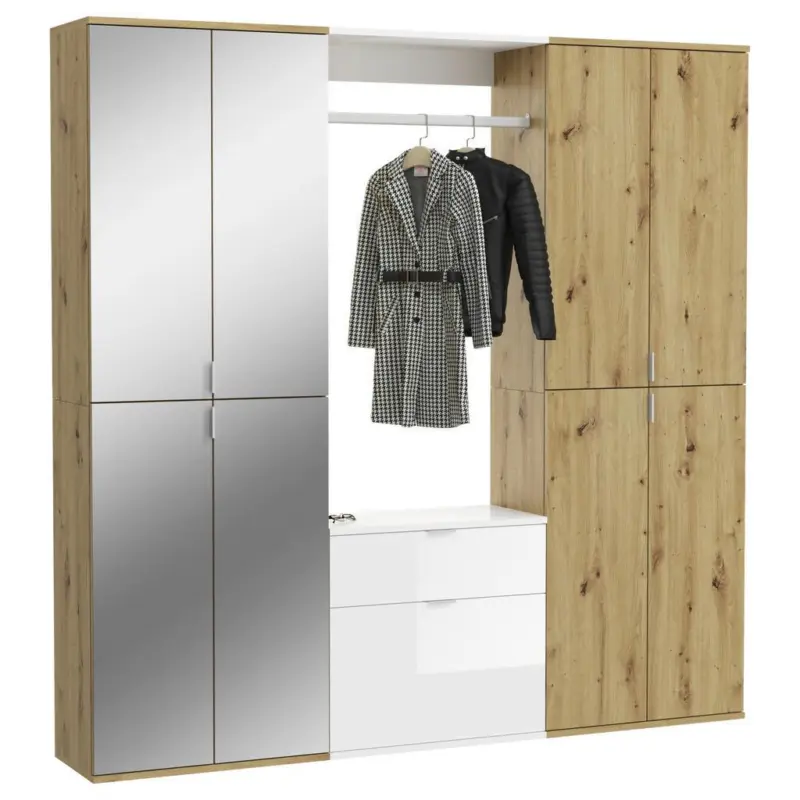 Garderobe Projekt X 3-Teilig Wei&szlig;/Eiche Artisan B: 183 cm