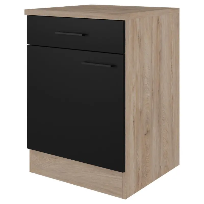 K&uuml;chenunterschrank Capri 60 cm Eiche/Schwarz: