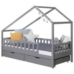 Hausbett Lou Bettschublade Hellgrau B: 140 cm
