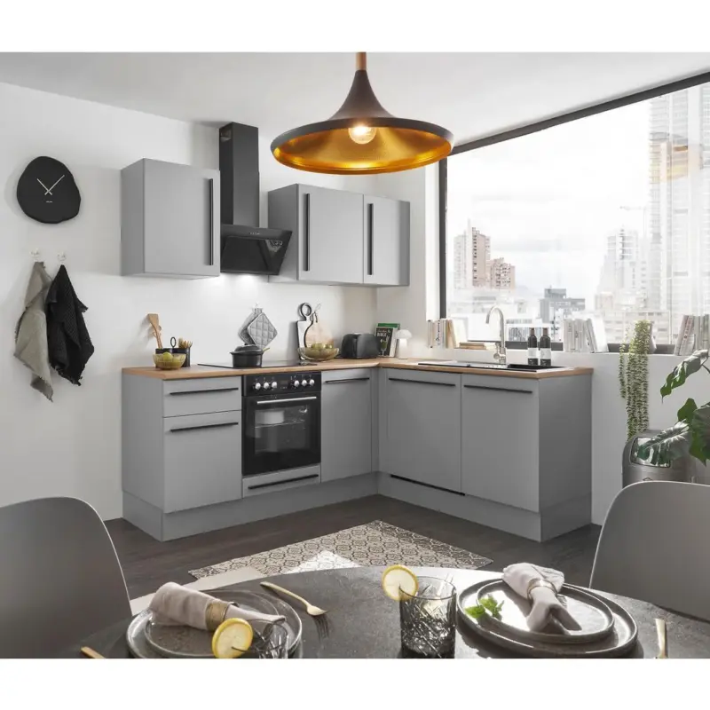 Einbauk&uuml;che Eckk&uuml;che M&ouml;belix Denver 220x175 cm Grau/Eiche Dekor