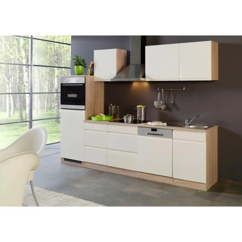 K&uuml;chenzeile Cardiff m. Ger&auml;ten 280 cm Creme/Sonoma Eiche