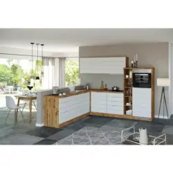 Einbauk&uuml;che Eckk&uuml;che M&ouml;belix Florenz ohne Ger&auml;te 240x270 cm Wei&szlig;/Eichefarben