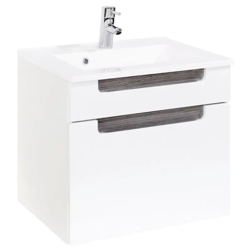 Waschbecken mit Unterschrank Siena B: 60cm Wei&szlig;/Eiche Dekor