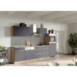 M&ouml;belix K&uuml;chenzeile Turin mit Ger&auml;ten B: 300 cm Grau/Eiche Dekor