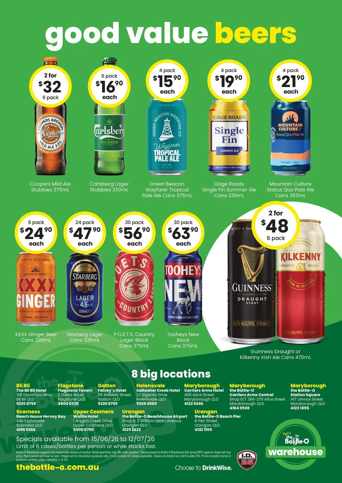 The Bottle-O - Good Value Booze, For Good Value People. QLD 15/06 - 14/06/2026 > weekly / monthly specials | Page: 6 | Products: Ginger, Beer