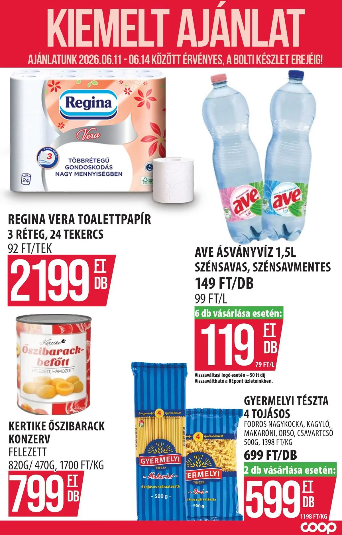COOP Szolnok akciós újság Gyöngyös - 2026.06.07. -tól/töl > akció, lapozható szórólap 🛍️ | Oldal: 5 | Termékek: Őszibarack, Ásványvíz, Tészta, Száraztészta