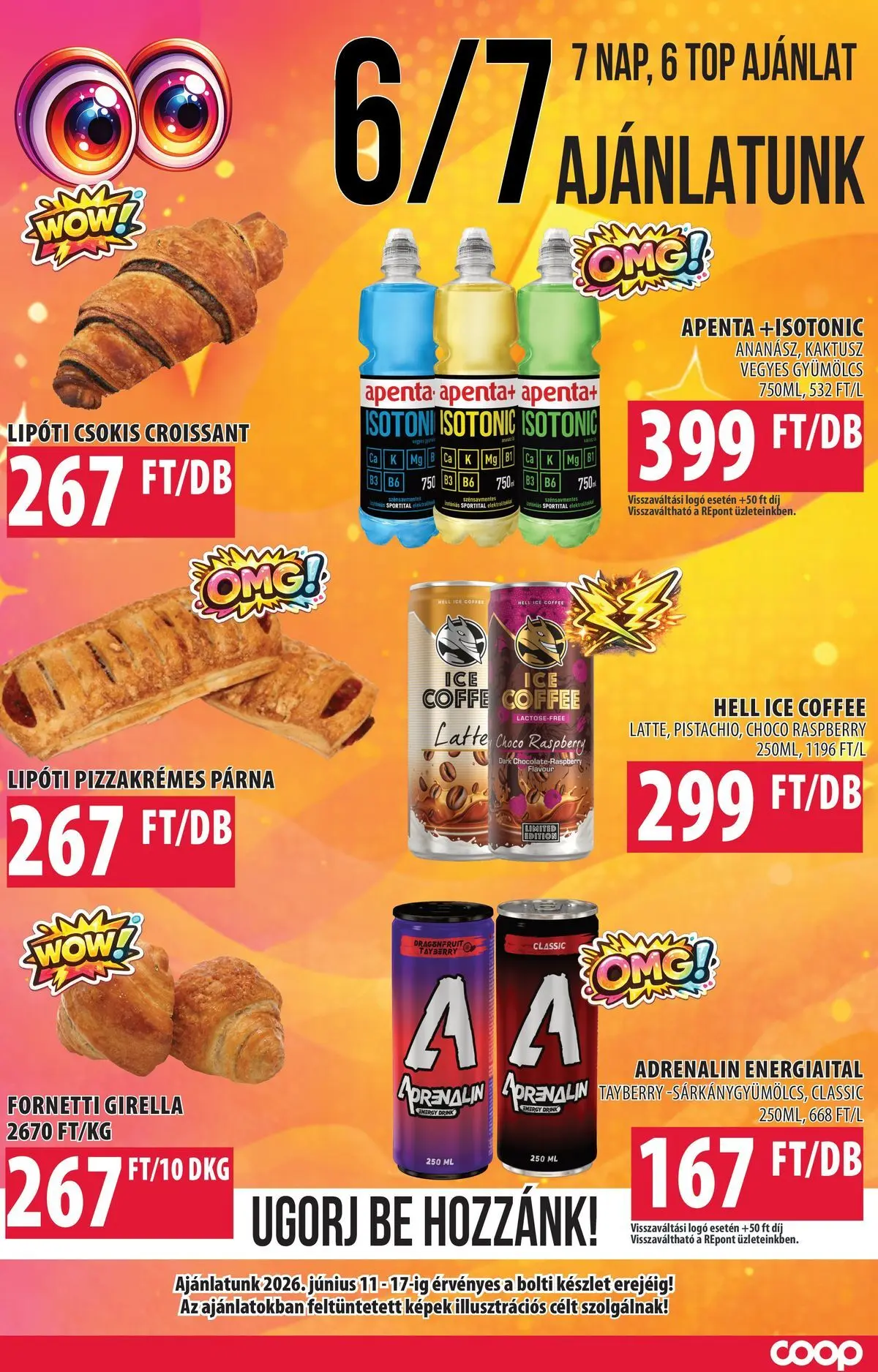 COOP Szolnok akciós újság Gyöngyös - 2026.06.07. -tól/töl > akció, lapozható szórólap 🛍️ | Oldal: 6 | Termékek: Croissant, Energiaital, Gyümölcs, Párna