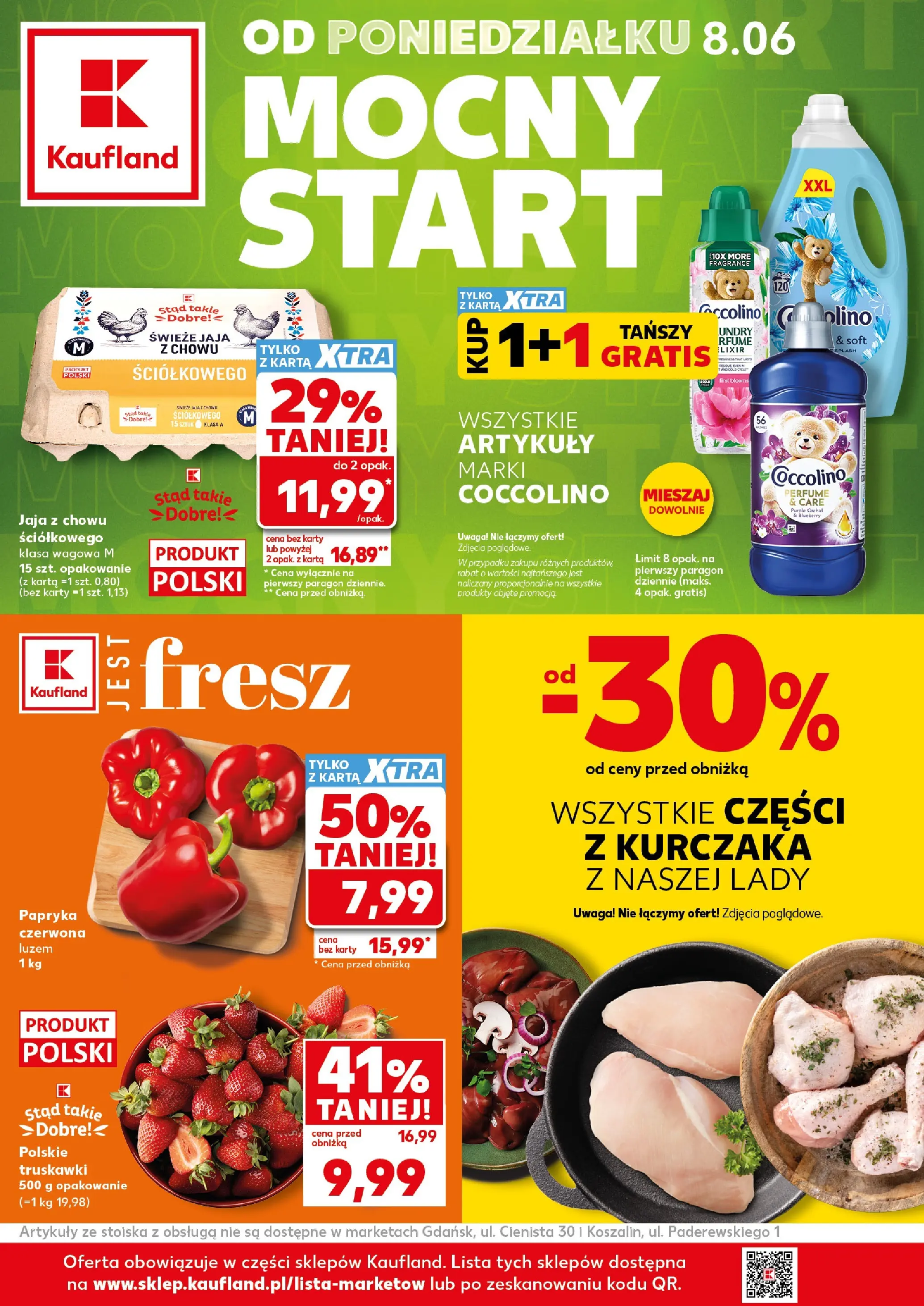 Kaufland gazetka - Mocny start od 08.06.2026 - od jutra PDF | Strona: 1 | Produkty: Karta, Coccolino, Truskawki, Jaja