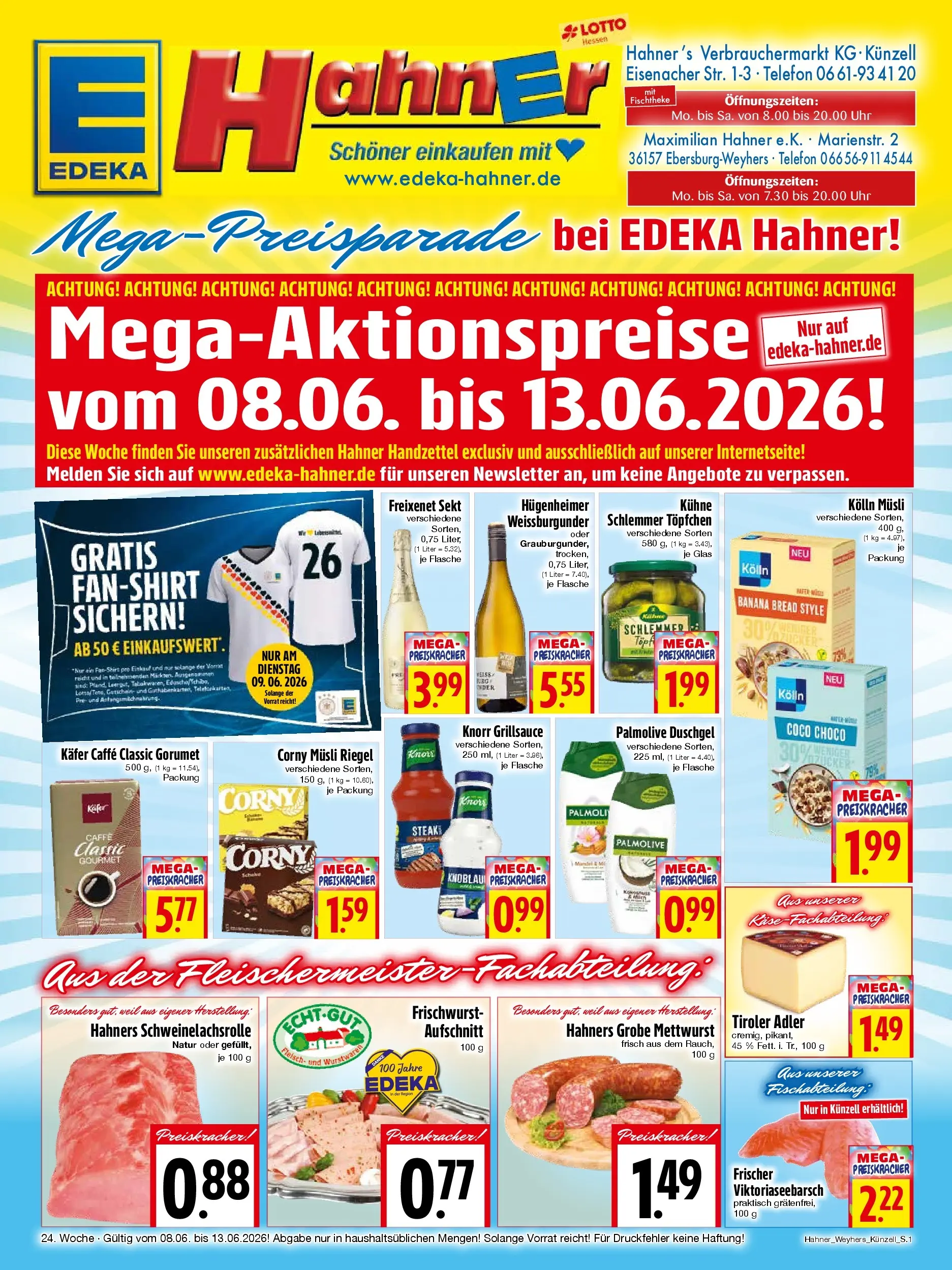 Angebote - Edeka Hahner: Wochenangebote (ab 07.06.2026) zum Blättern | Seite: 1 | Produkte: Kolln, Knorr, Duschgel, Steak
