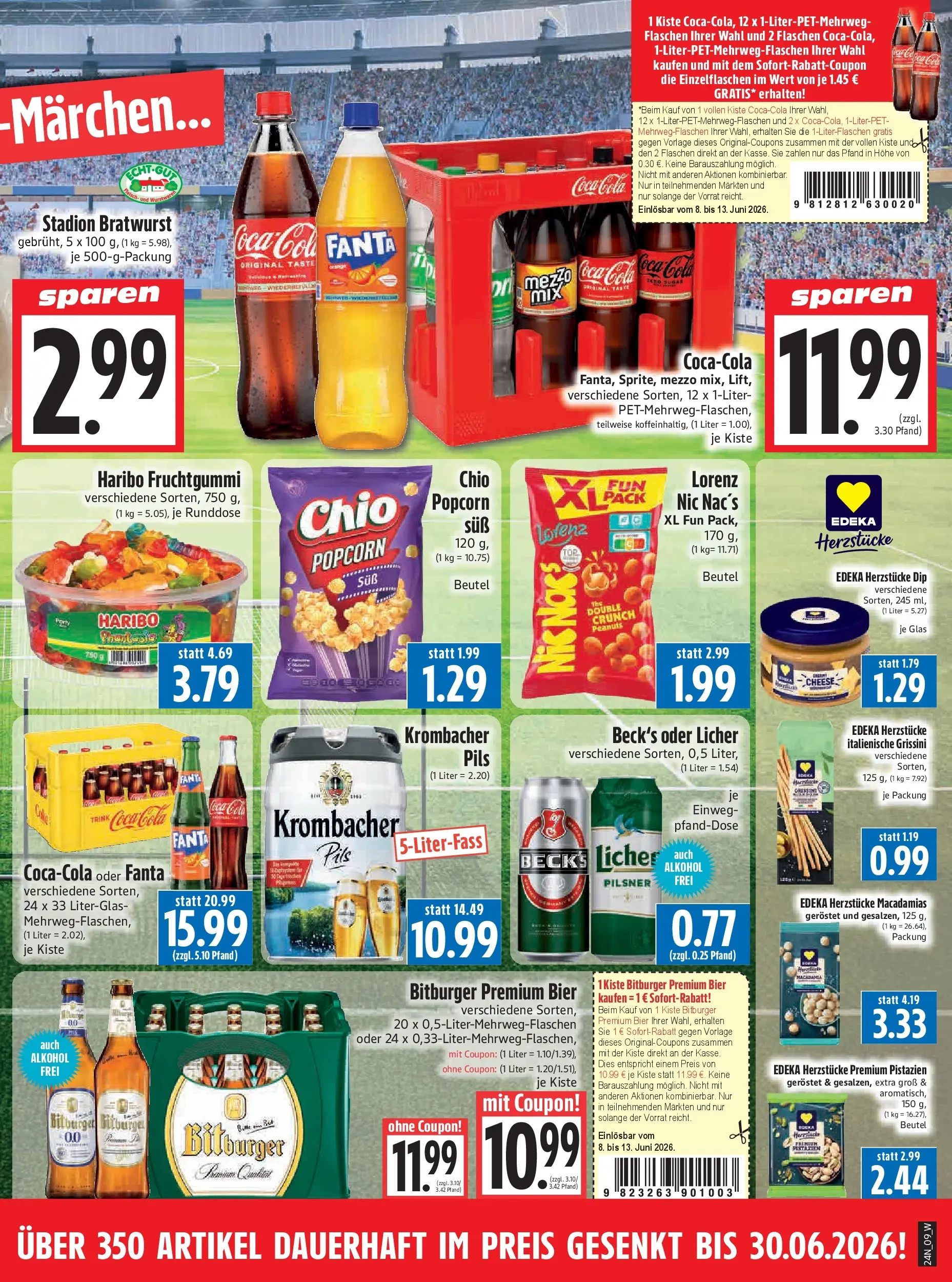 Angebote - Edeka Hahner: Wochenangebote (ab 07.06.2026) zum Blättern | Seite: 11 | Produkte: Coca cola, Haribo, Pils, Krombacher