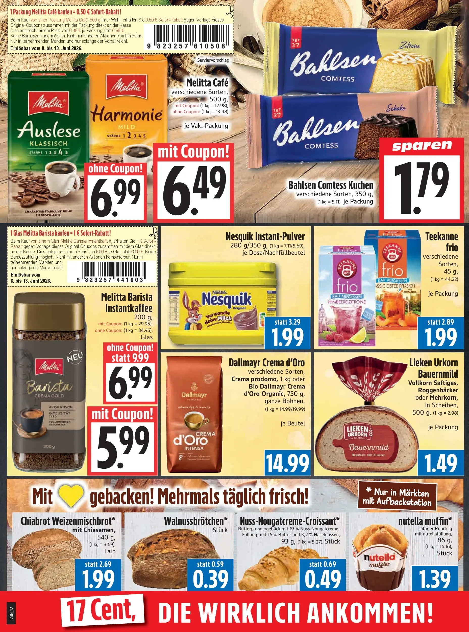 Angebote - Edeka Hahner: Wochenangebote (ab 07.06.2026) zum Blättern | Seite: 14 | Produkte: Nesquik, Nutella, Dallmayr, Kuchen