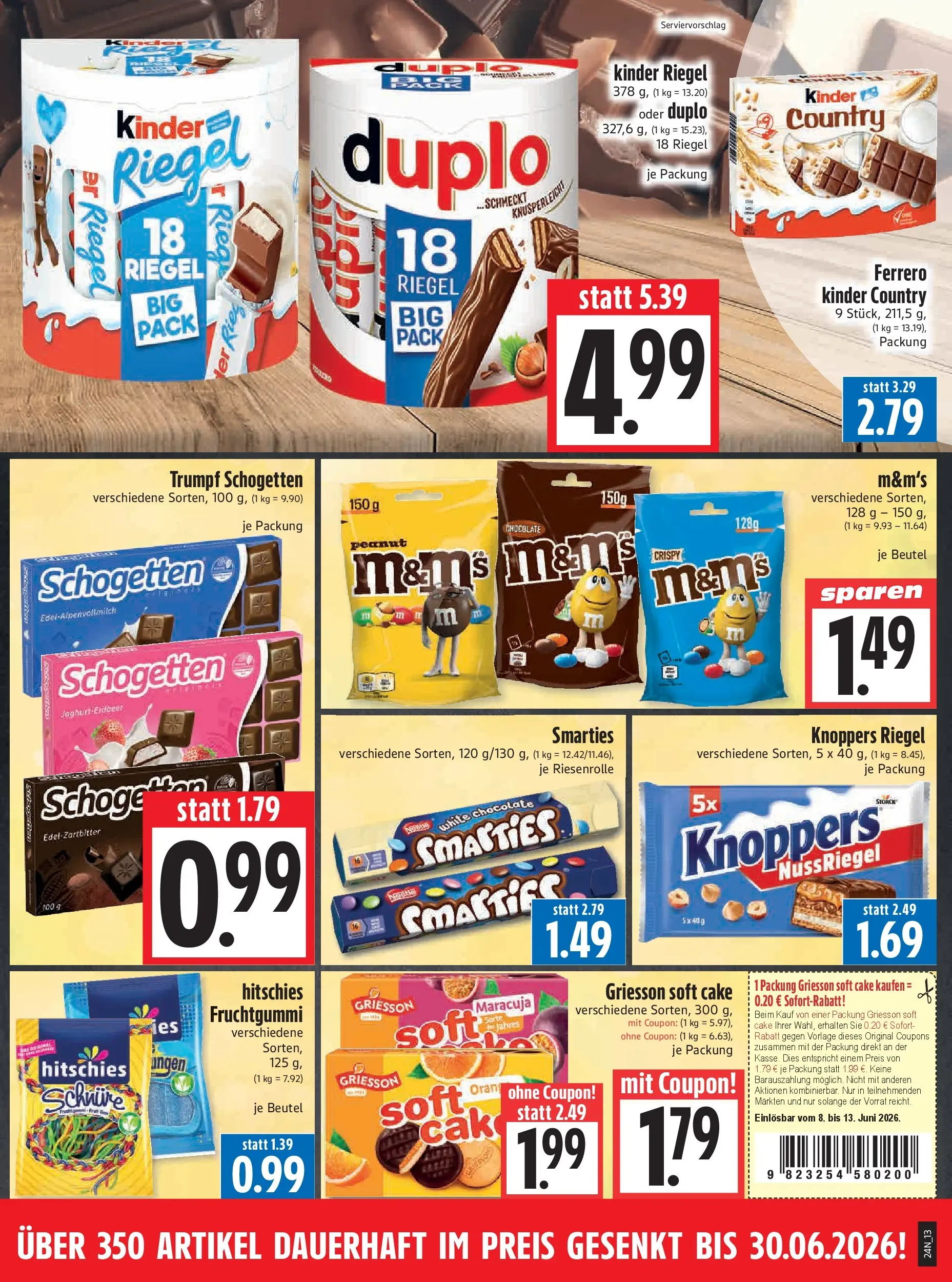 Angebote - Edeka Hahner: Wochenangebote (ab 07.06.2026) zum Blättern | Seite: 15 | Produkte: Smarties, M&M's, Kinder riegel, Kinder country