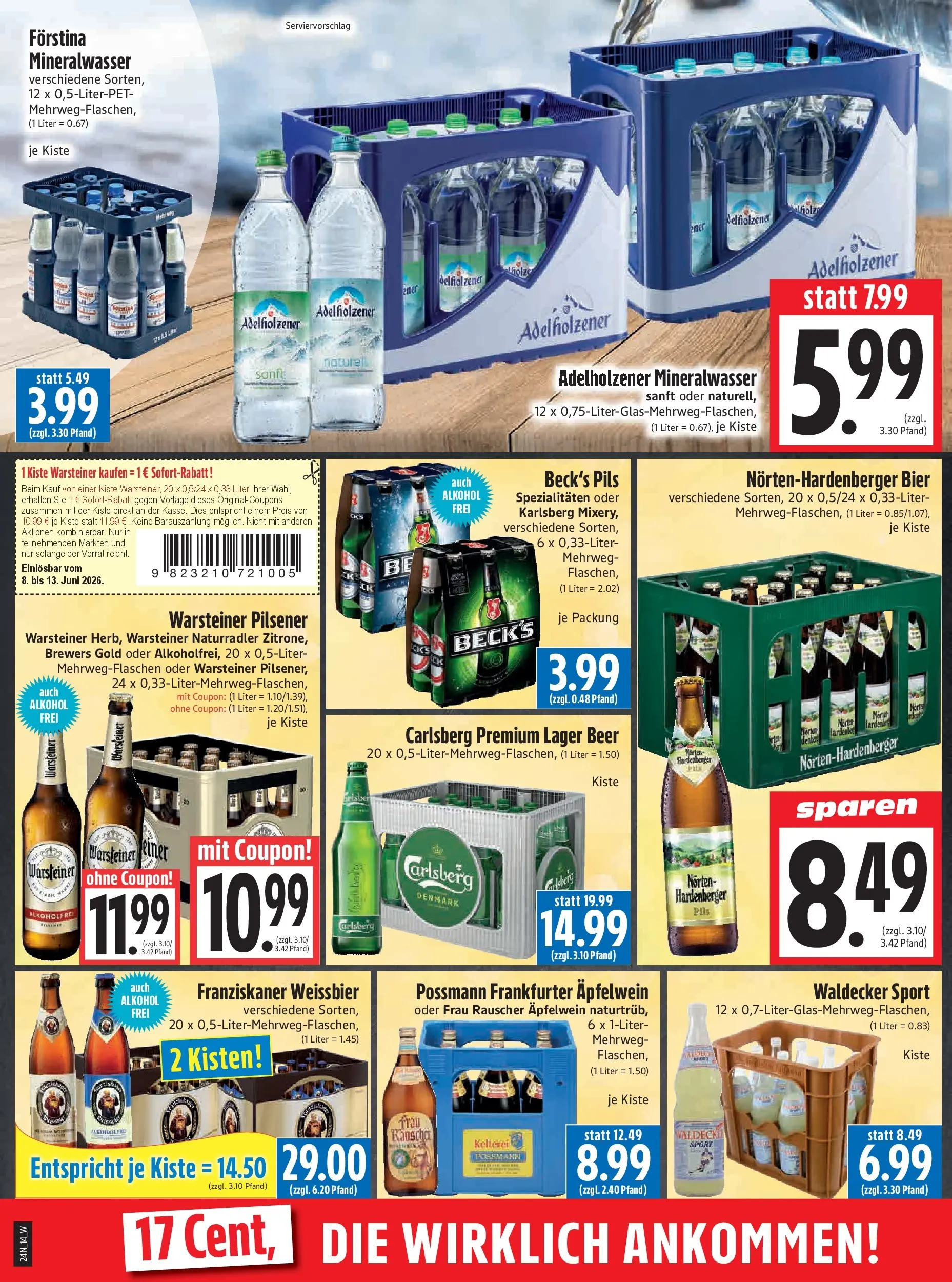 Angebote - Edeka Hahner: Wochenangebote (ab 07.06.2026) zum Blättern | Seite: 16 | Produkte: Weißbier, Pils, Mineralwasser, Warsteiner