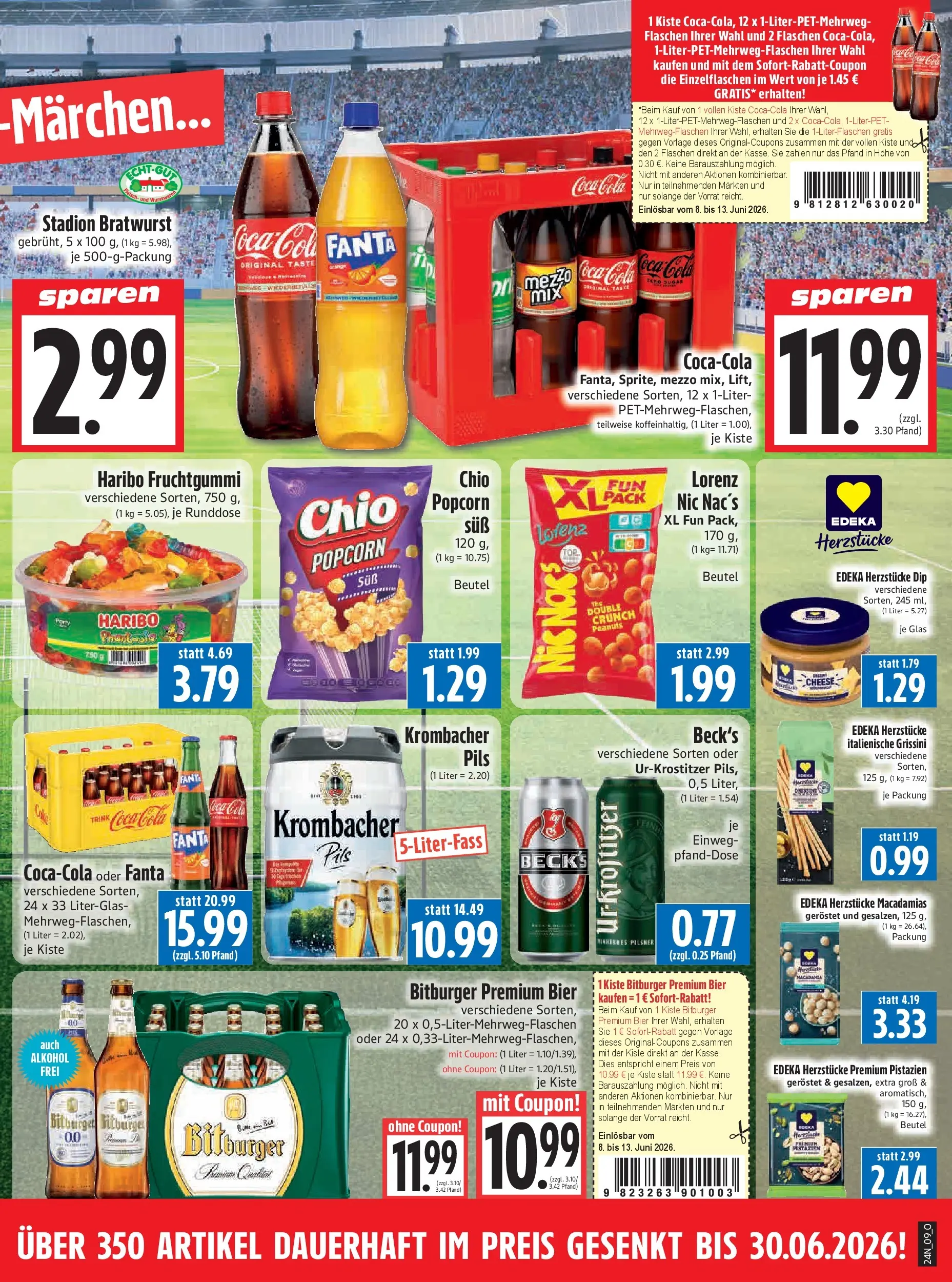 Angebote - Edeka Hahner: Wochenangebote (ab 07.06.2026) zum Blättern | Seite: 27 | Produkte: Cola, Bier, Pistazien, Krombacher