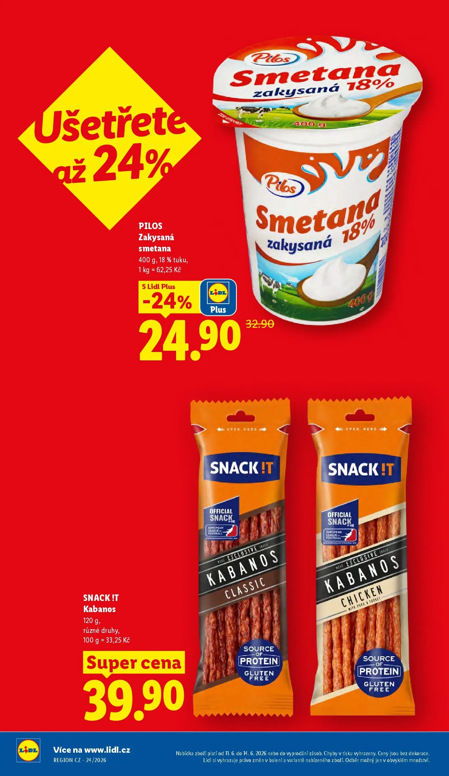 Lidl leták od 10.06.2026 - Nový akční leták | Strana: 8 | Produkty: Smetana, Kabanos, Zakysaná smetana, Protein