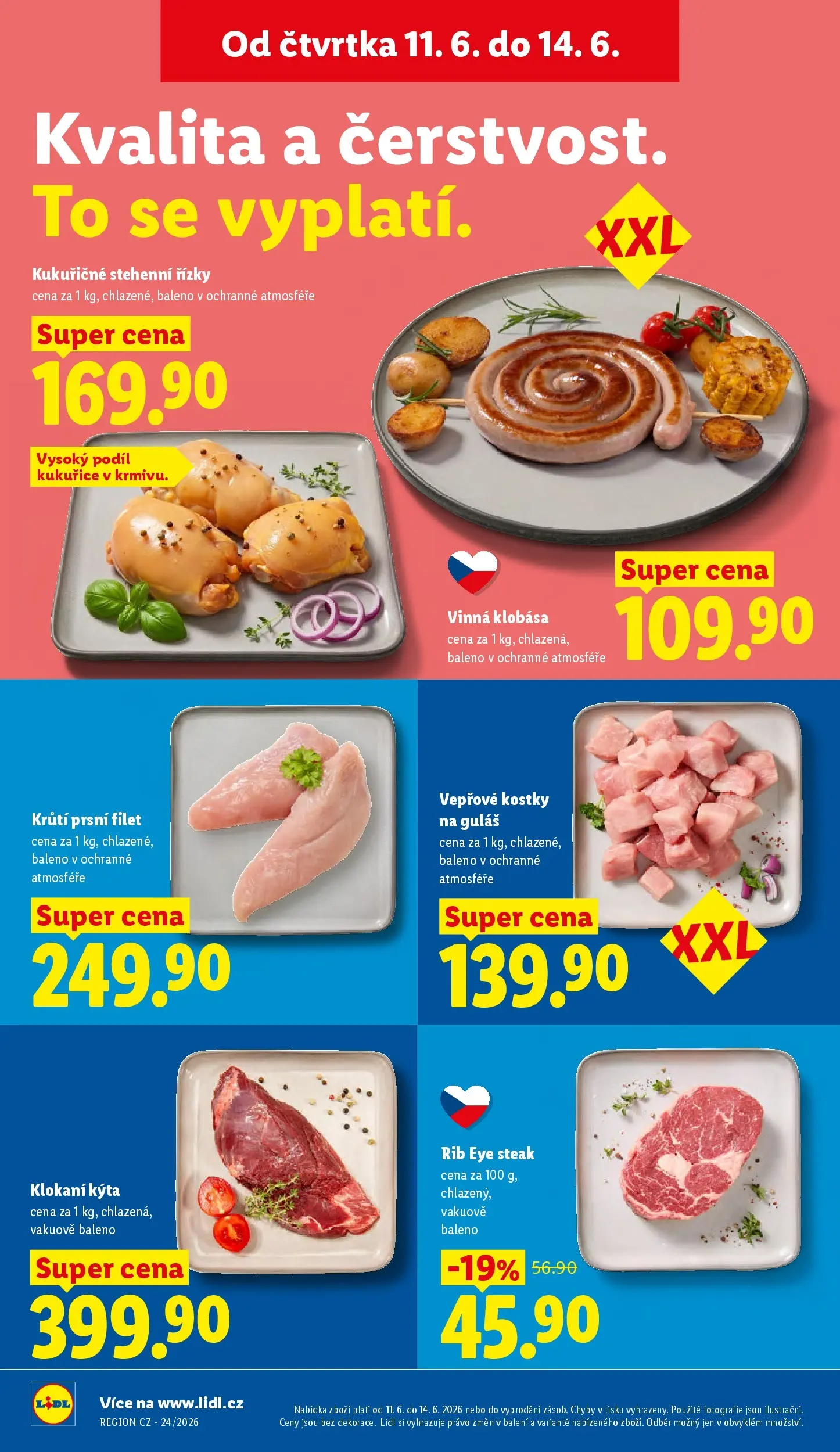 Lidl leták od 10.06.2026 - Nový akční leták | Strana: 16 | Produkty: Stehenní řízky, Filet, Guláš, Kostky