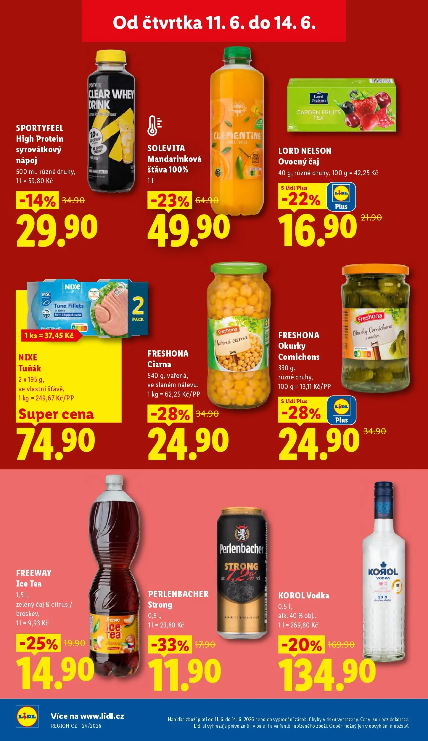 Lidl leták od 10.06.2026 - Nový akční leták | Strana: 32 | Produkty: Tuňák, Okurky, Vodka, Čaj Lord Nelson