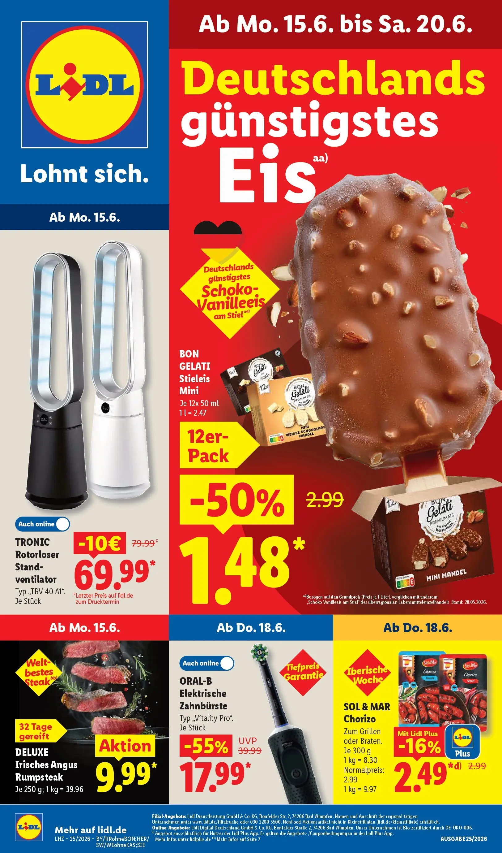 Lidl Prospekt Hof-innenstadt (ab 14.06.2026) zum Blättern » Angebote | Seite: 1 | Produkte: Rumpsteak, Ventilator, Elektrische zahnbürste, Zahnbürste