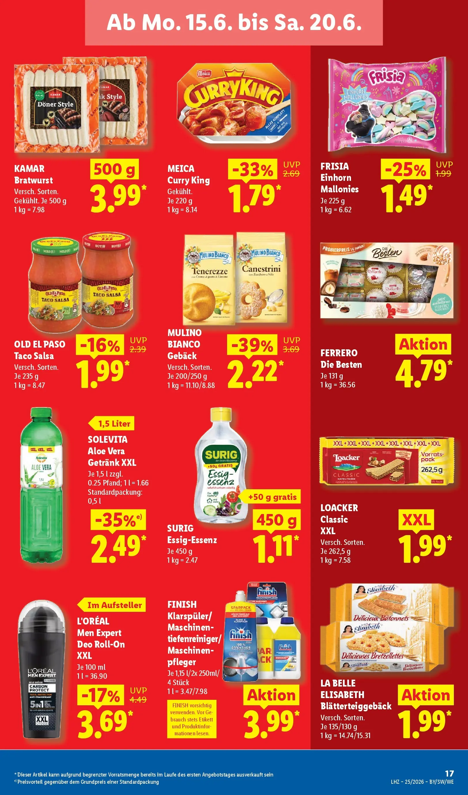 Lidl Prospekt Hof-innenstadt (ab 14.06.2026) zum Blättern » Angebote | Seite: 23 | Produkte: Essig, Bratwurst, Finish, Meica