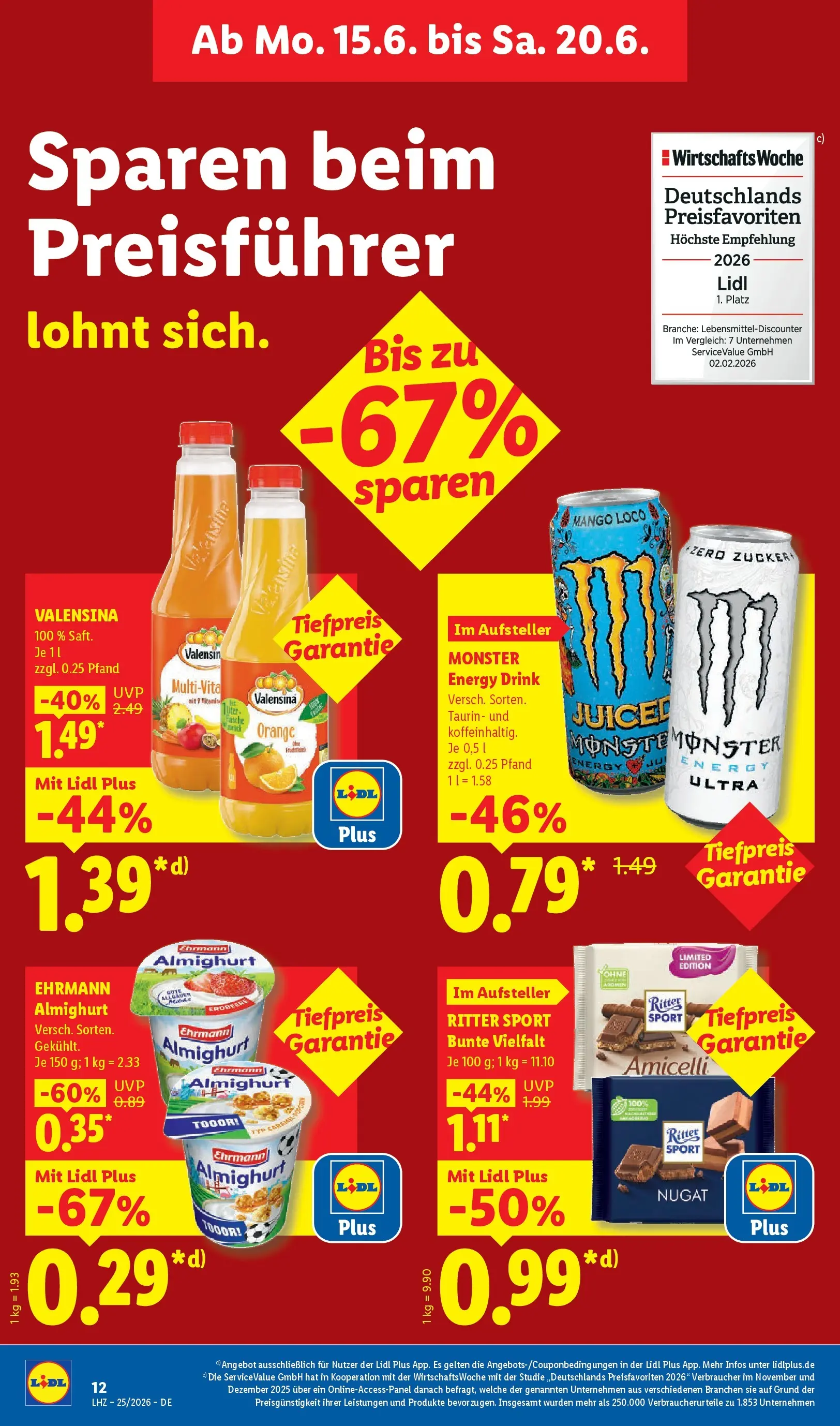 Lidl Prospekt Braunschweig (ab 14.06.2026) zum Blättern » Angebote | Seite: 22 | Produkte: Ehrmann almighurt, Energy, Ritter sport, Valensina