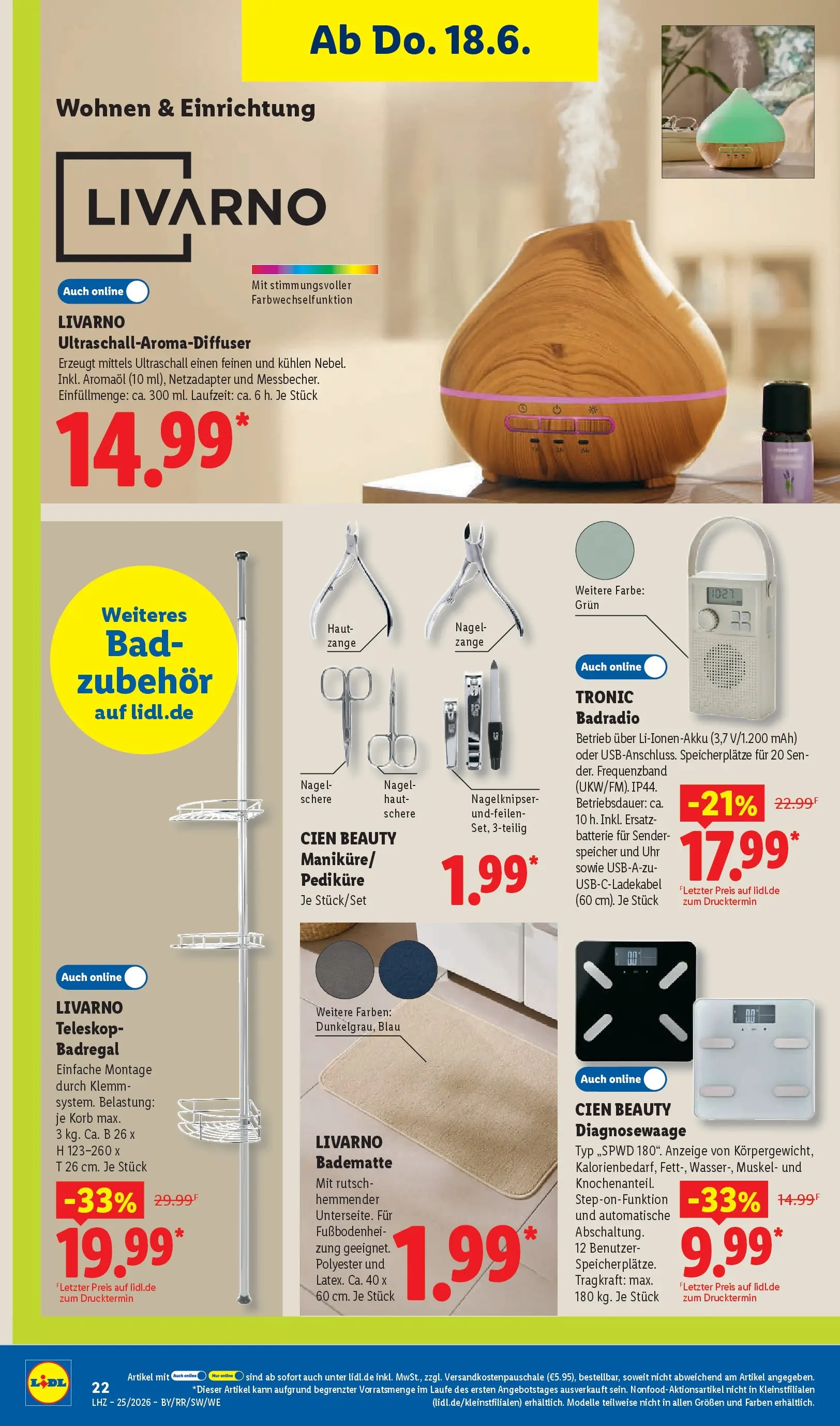 Lidl Prospekt Hof-innenstadt (ab 14.06.2026) zum Blättern » Angebote | Seite: 38 | Produkte: Bad, Badregal, Nagelknipser, Uhr