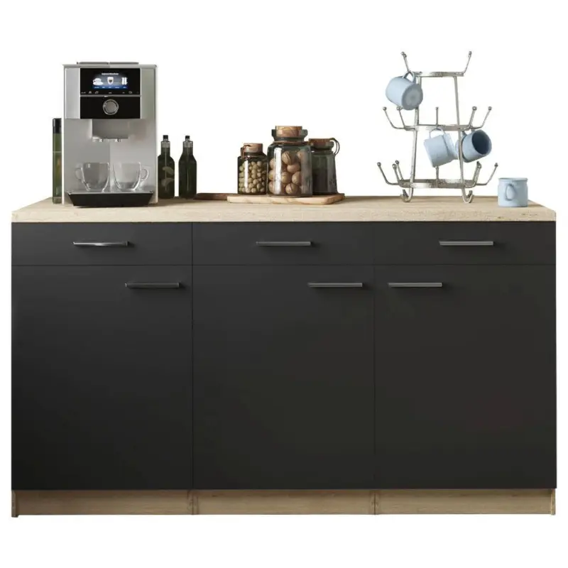 K&uuml;chenunterschrank Merle Schwarz, Eiche Dekor B: 150 cm
