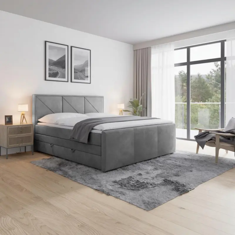 Boxspringbett mit Bettkasten Bologna 180x200 cm Hellgrau