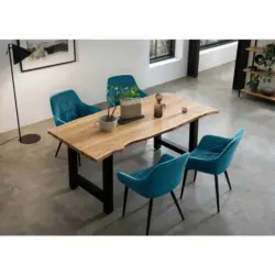 TISCHGRUPPE Akazie massiv/T&uuml;rkis 5--Teilig.