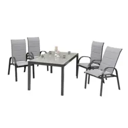 Gartenm&ouml;bel Set 5--Teilig Marini aus Metall/Textil/Glas