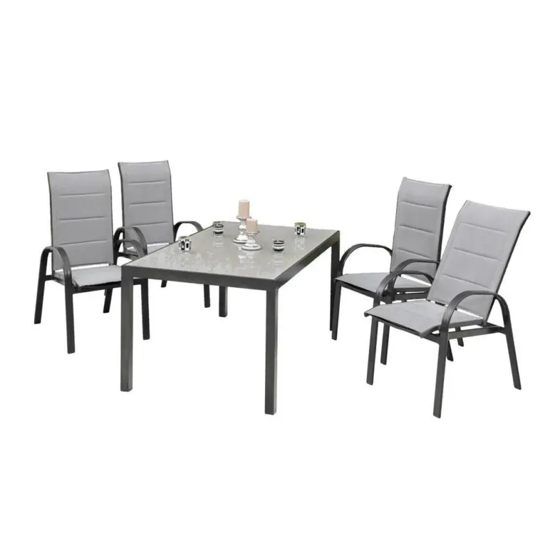 Gartenm&ouml;bel Set 5--Teilig Marini aus Metall/Textil/Glas