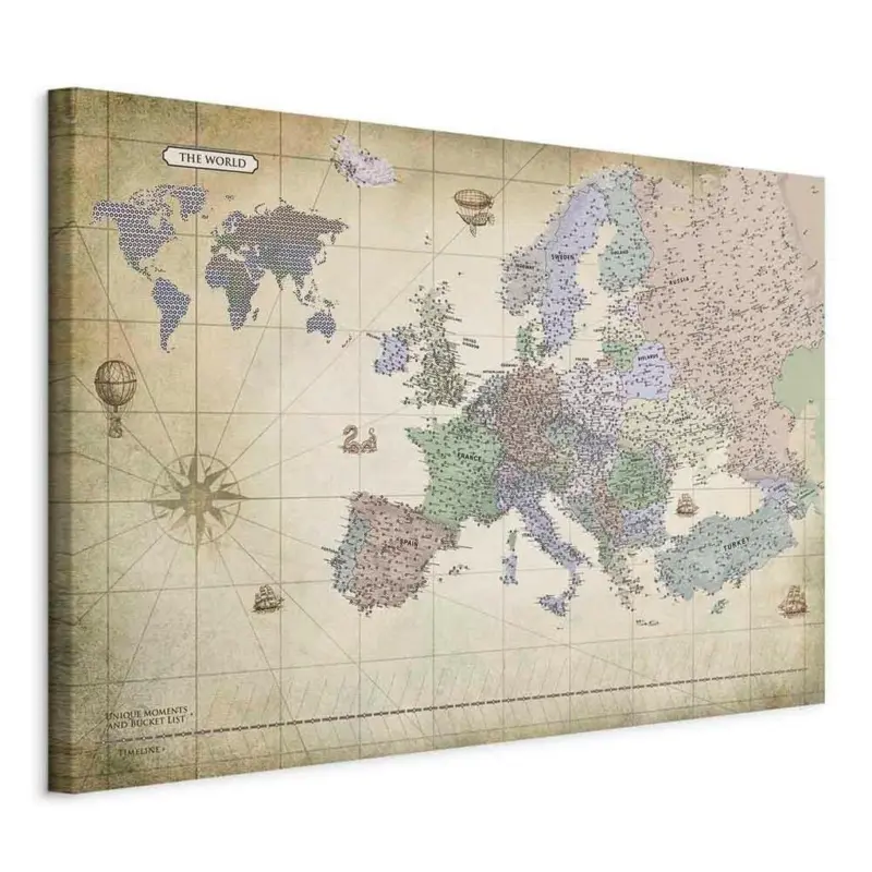 Leinwandbild Map of Europe Perlmutt Grauwei&szlig; B: 90 cm