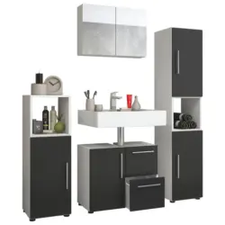 Badm&ouml;bel-Set 4--Teilig. Flandu B: 123 cm Schwarz/Wei&szlig;