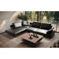 Ecksofa Como Echtleder anthrazit 237x306