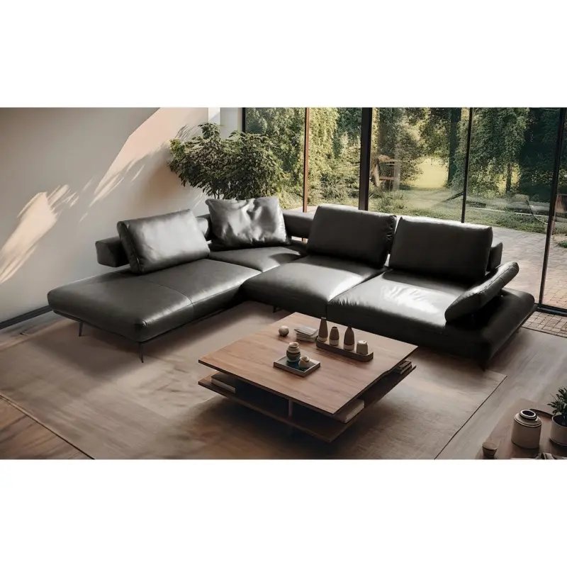 Ecksofa Como Echtleder anthrazit 237x306