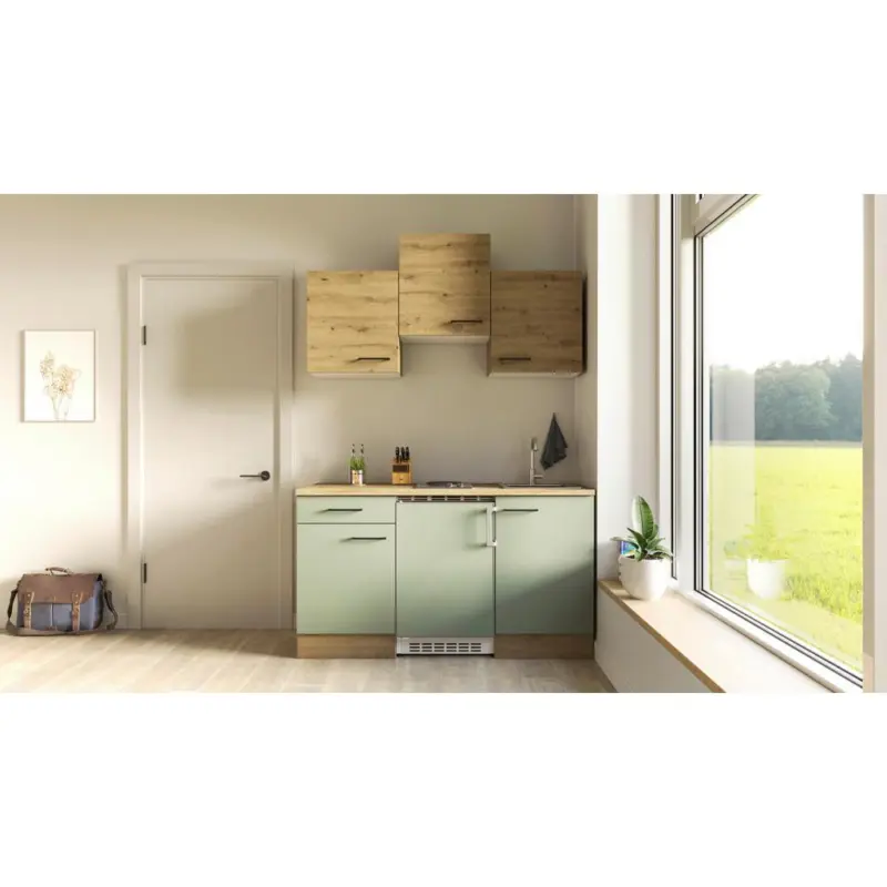 Minik&uuml;che Cara Eiche Artisan/Gr&uuml;n B: 150,5 cm
