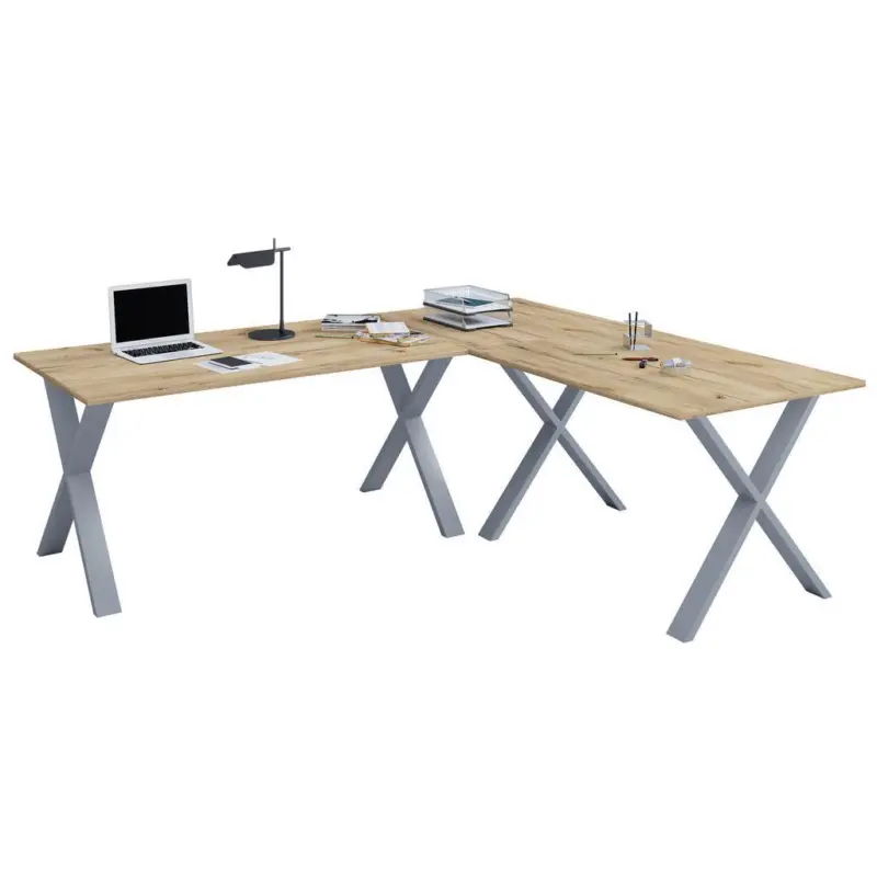 Eckschreibtisch Lona silber- /Honigeichefarben, L: 160cm