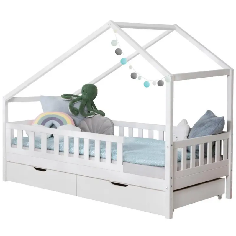 Hausbett Lou Bettschublade Wei&szlig; B: 90 cm