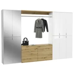Garderobe Projekt X 4-Teilig Wei&szlig;/Eiche Artisan B: 273 cm