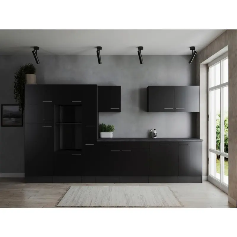K&Uuml;CHENLEERBLOCK Oliver Grau, Schwarz B: 370 cm