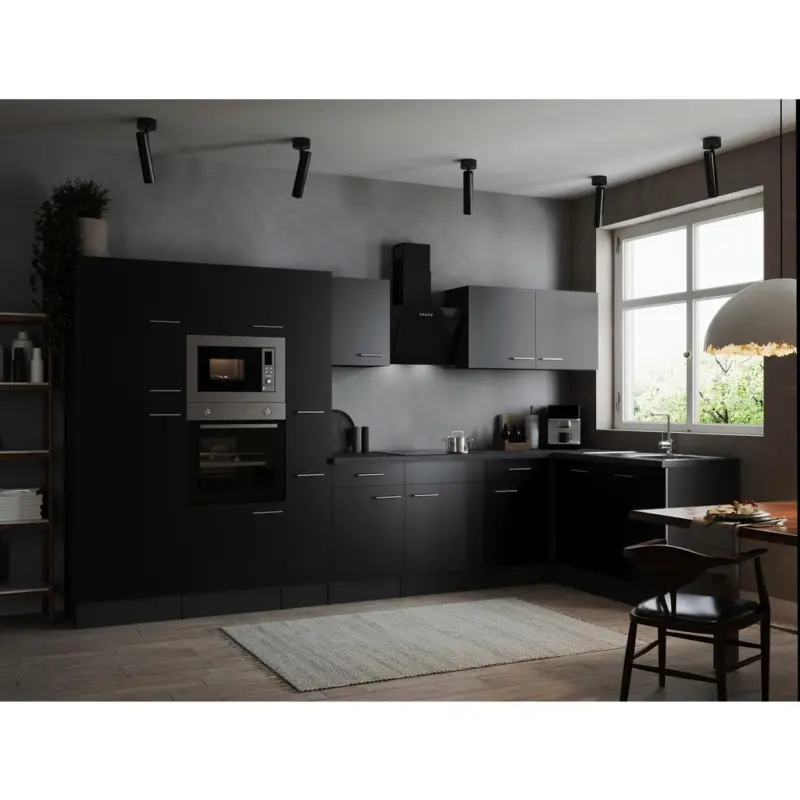 Einbauk&uuml;che Eckk&uuml;che M&ouml;belix Oliver Grau, Schwarz S: 370x172 cm