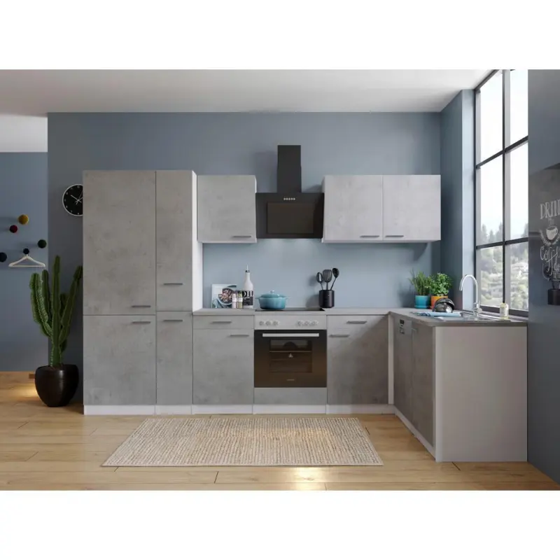 Einbauk&uuml;che Eckk&uuml;che M&ouml;belix Malia 310x172 cm Grau, mit Ger&auml;te