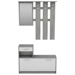Garderoben-Set Tamina Grau/Wei&szlig; 2--Teilig. mit Spiegel