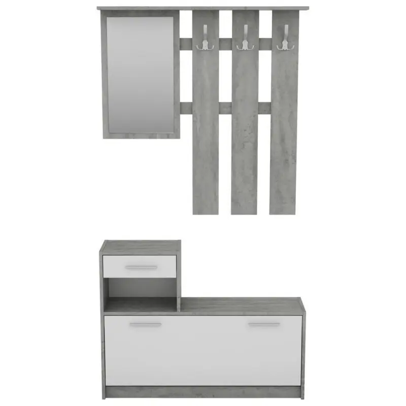 Garderoben-Set Tamina Grau/Wei&szlig; 2--Teilig. mit Spiegel