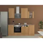 M&ouml;belix K&uuml;chenzeile Nano m. Ger&auml;ten 220 cm Creme/Buche Dekor