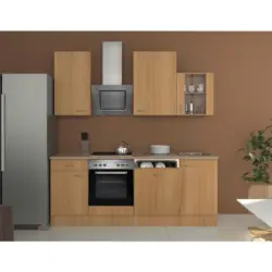 K&uuml;chenzeile Nano m. Ger&auml;ten 220 cm Creme/Buche Dekor