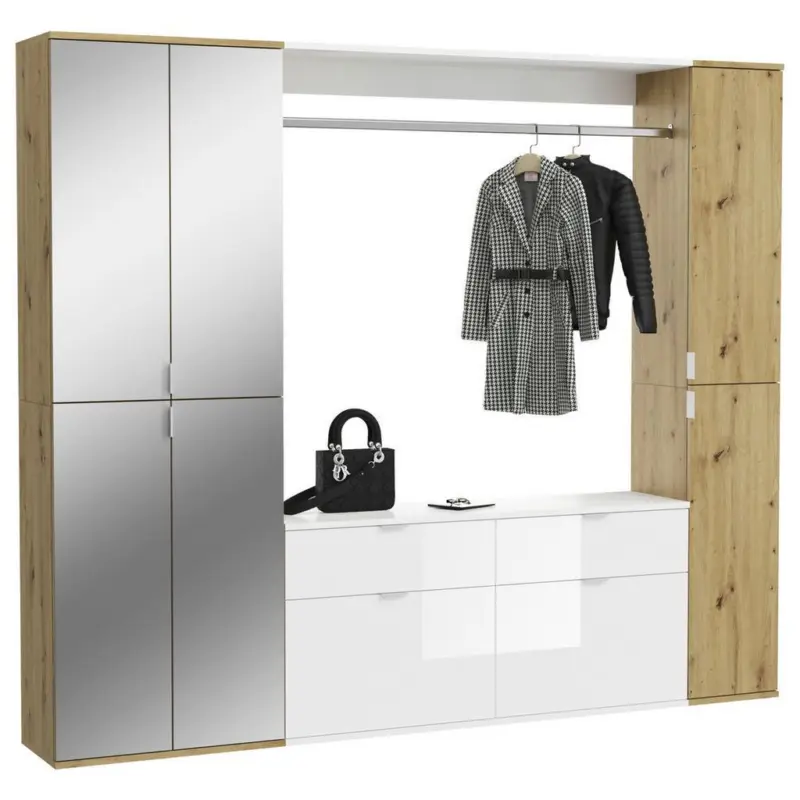 Garderobe Projekt X 3-Teilig Wei&szlig;/Eiche Artisan B: 212 cm