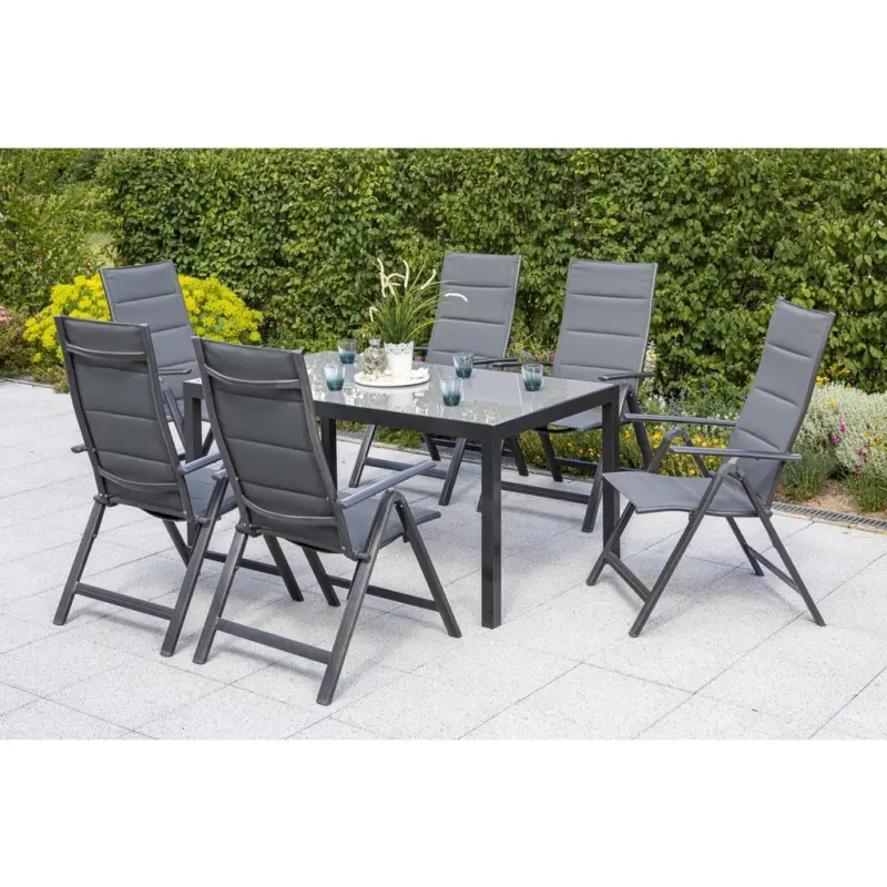 Gartengarnitur 7--Teilig. Taviano Metall/Textil/Glas