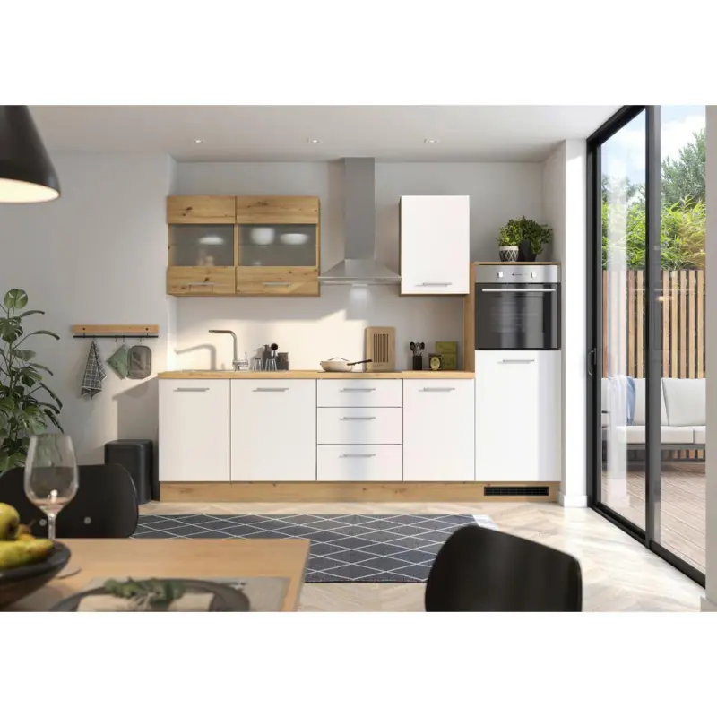 Einbauk&uuml;che K&uuml;chenblock M&ouml;belix Capri Wei&szlig;/Eiche Dekor B: 280 cm