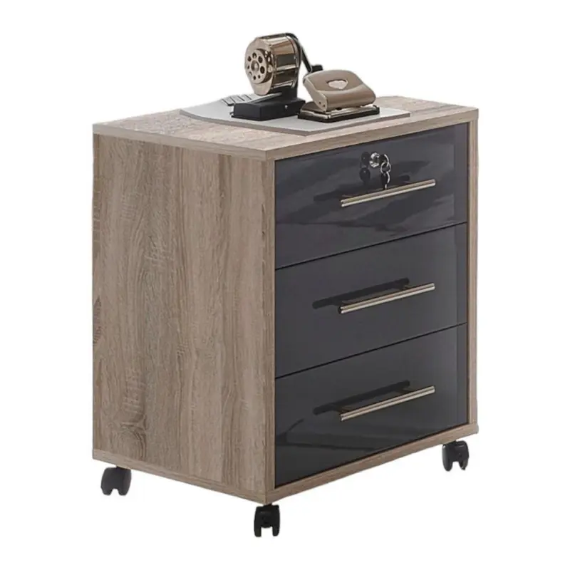 Rollcontainer Anthrazit/Eiche Office Edition 44x58x40 cm